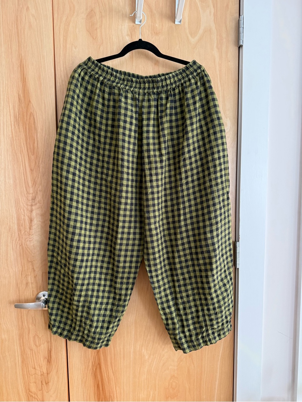 Beyond Nine Mabel Linen Pants in green / black gingham